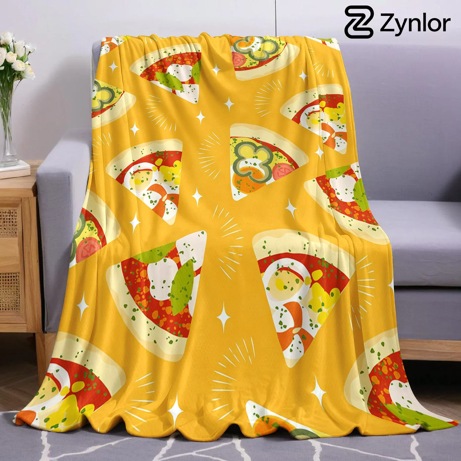 Cartoon Pizza Slice Ultra Soft Sherpa Fleece Blanket Fluffy Warm Halloween Cozy Throw for Sofa Couch Bedroom Gift All season
