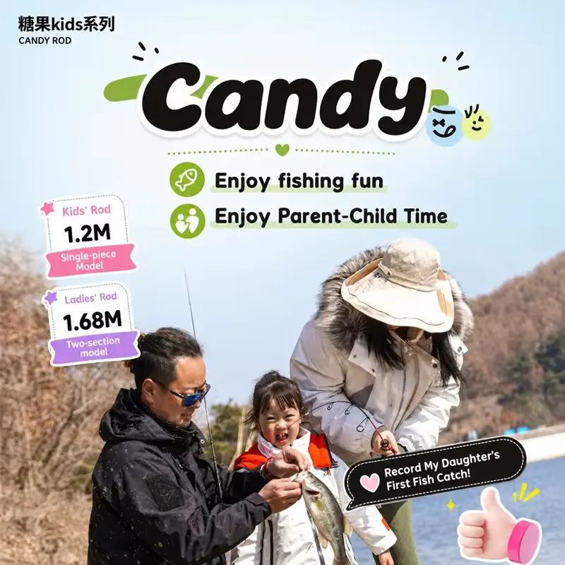 Candy Color Rotating Fishing Rod 1.2m 1.68m Portable Freshwater Fishing Tackle for Women Kids Parents Gift