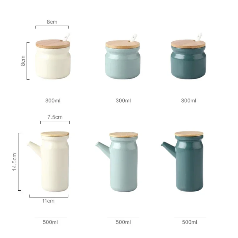 Ceramic Spice Rack Salt Shaker Pepper Vinegar Oil Bottle Sugar Chili Condiment Box Spices Storage Jar Set Household Kitchen