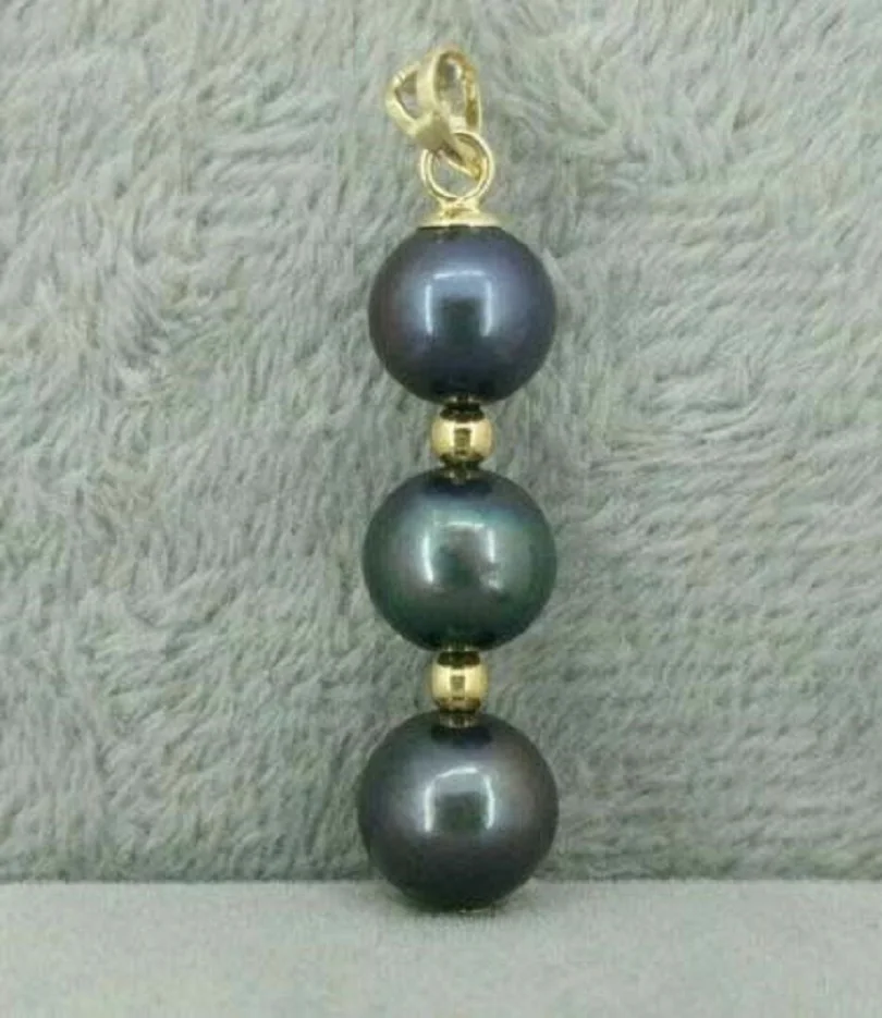 

GORGEOUS New AAA 9-10mm Black Tahitian Pearl 14k Gold Pendant Necklace