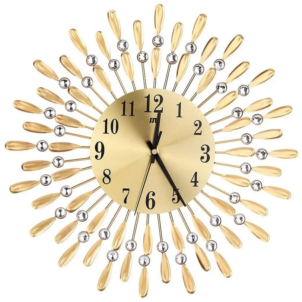 15 inch 3D Wall Clock Shiny Rhinestone Style (Gold)