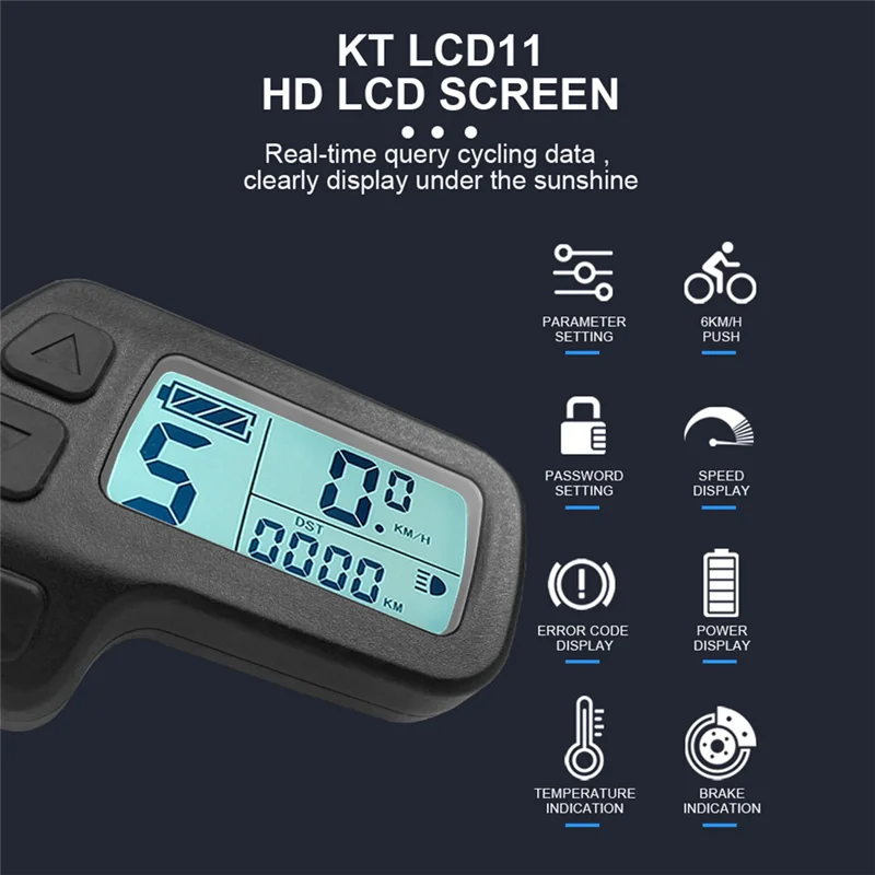 AU-Ebike Display KT-LCD11 Mini Display 24V 36V 48V Waterproof Plug Electric Bike Display for Kunteng Controller Ebike