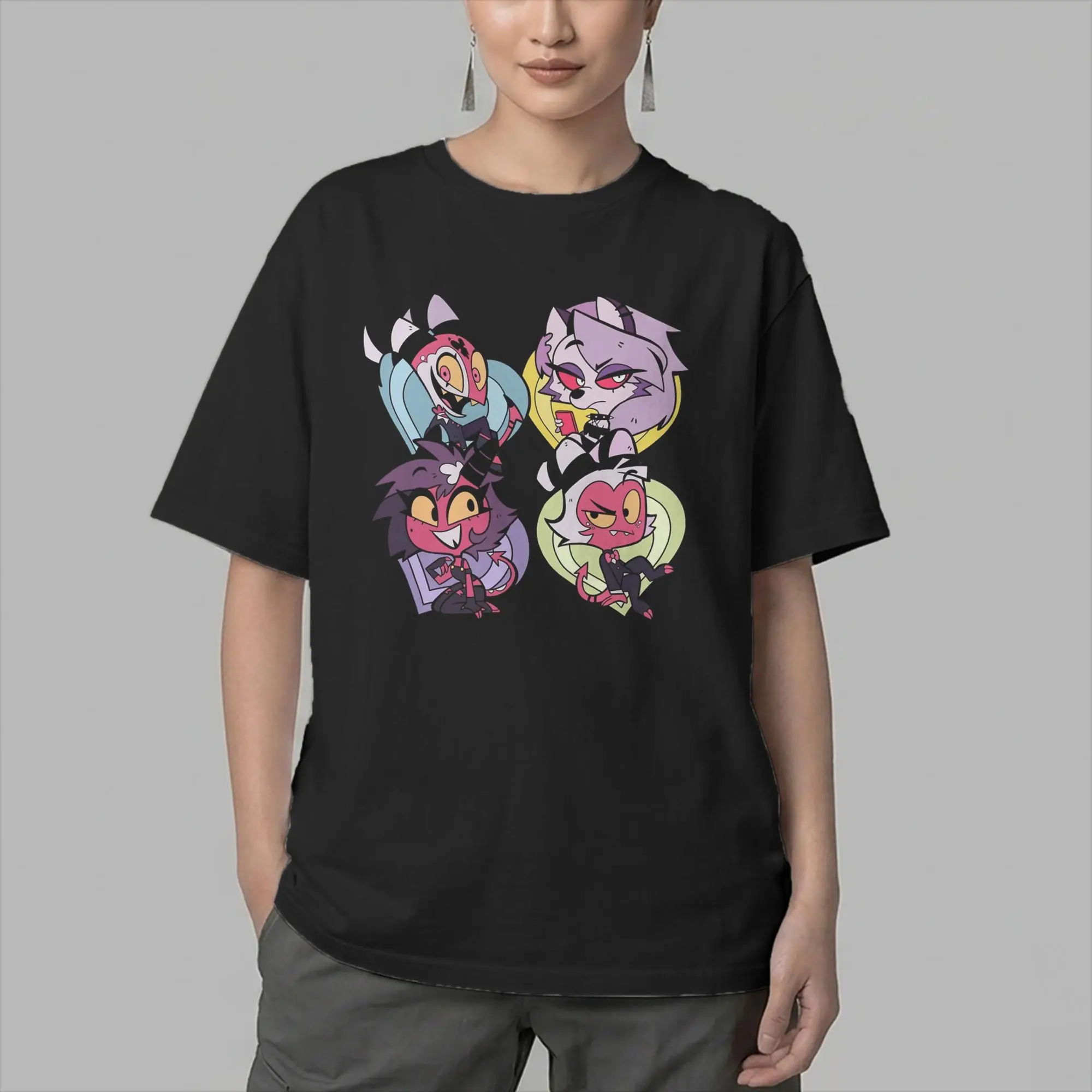 Men's T-Shirts Cartoon Helluva-Boss Loona Fun Pure Cotton Tees Short Sleeve  T Shirt Crew Neck Tops 4XL 5XL