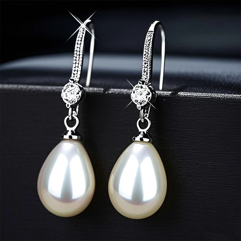 Fashion Water Drop Imitaiton Pearl Hook Earrings For Women With Shiny Crystal Bridesmaid Wedding Jewelry image 3