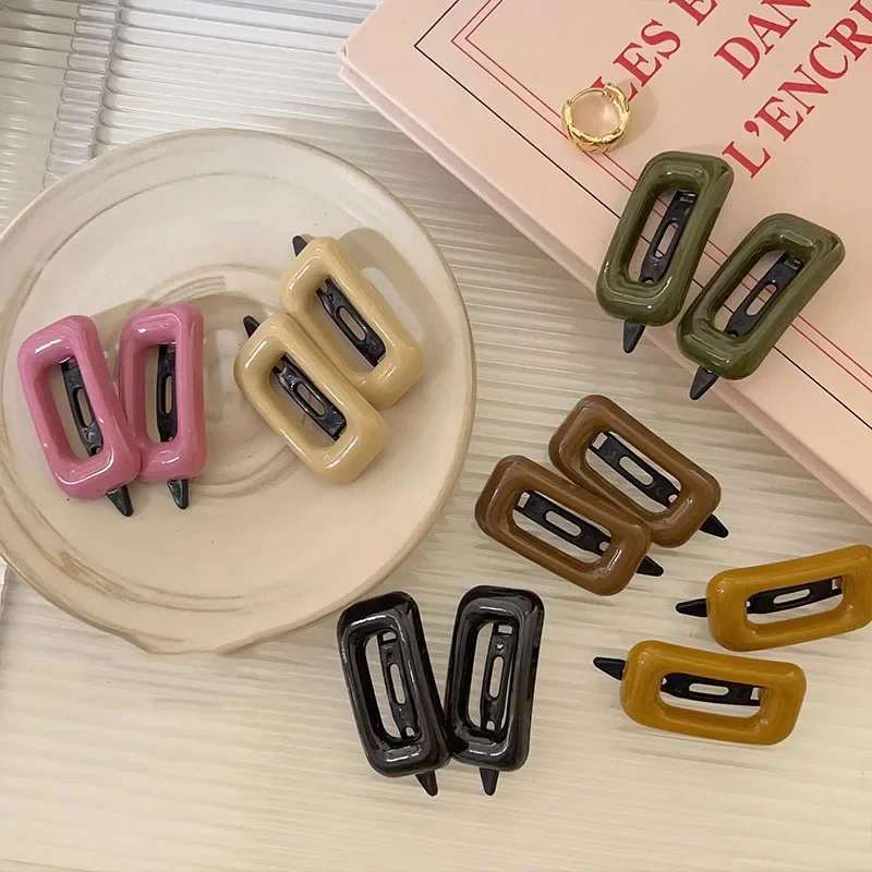 2pcs/set Girls Candy Color Hollow Square Hairpins Hair Clips Pins Side Bangs Clip Barrettes for Children Headwear Accessories