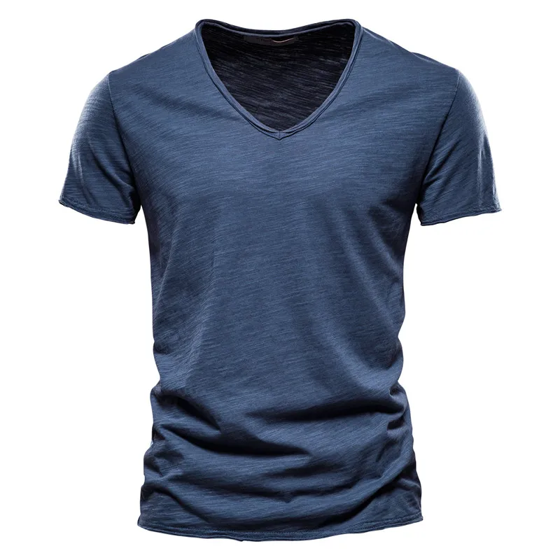 Wholesale Drop-Ship 100% Cotton Men T-shirt V-neck Slim Soild T-shirts Male Tops Tees Short Sleeve T Shirt For Men Plus Size 5XL