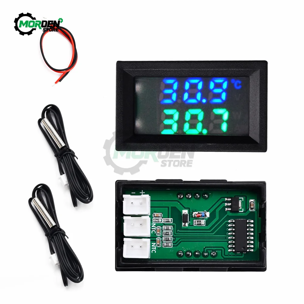 DC4-30V 5V 12V 0.28 Inch LED Display Dual NTC 10K 3950 Voltmeter Digital Temperature Sensor Thermometer With NTC Probe Cable