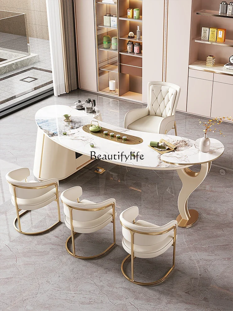 

ls 18Light luxury rock slab tea table High-end villa tea room office meeting guests Kung Fu tea table