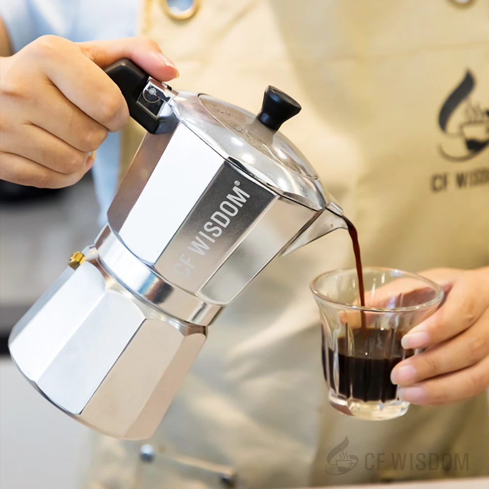 

CF WISDOM Классический итальянский стиль Мока-горшок 300 мл Высокотемпературное покрытие с одним клапаном Прочная компактная кофеварка для эспрессо Кофеварка для кемпинга