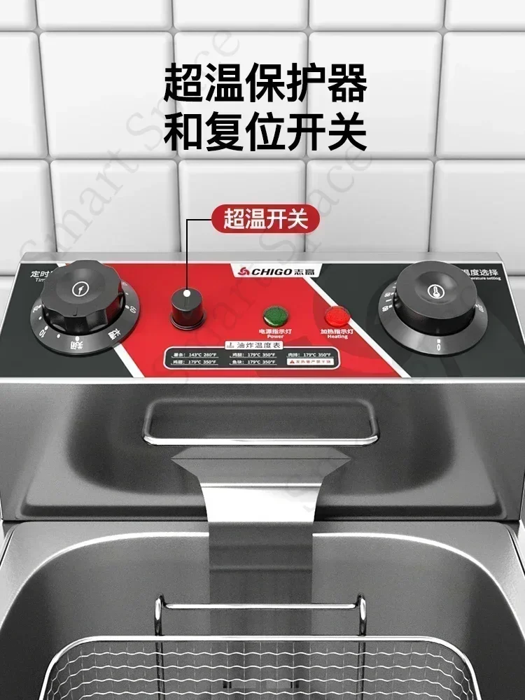 مقلاة كهربائية تجارية جديدة (أسطوانة مفردة/مزدوجة، مع توقيت) لقلي البطاطس والدجاج.