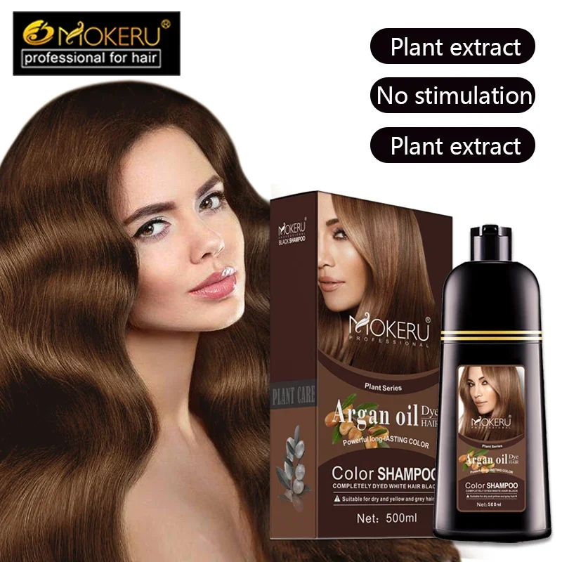 Mokeru Natural Organic Brown Hair Color Permanent Shampoo Long Lasting Black Dye for Women Men Covering White Gray Professional