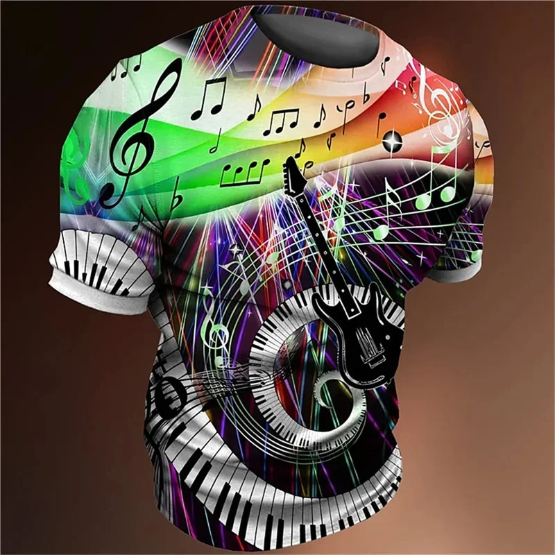 

Men's 3D printed colorful music T-shirt, music pattern T-shirt, casual summer T-shirt, round-neck short-sleeved T-shirt