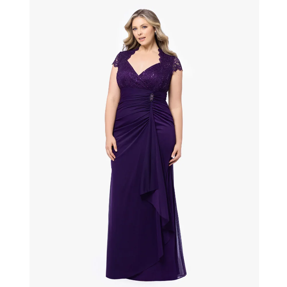 

﻿ Customized Exquisite Mother of Bride Dresses with Lace Chiffon Wedding Party Dress for Women V Neck Formal Mother Dresses