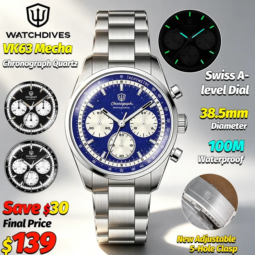 Watchdives WD0526 Sports Luxury Mens Watch VK63 Mecha Chronograph