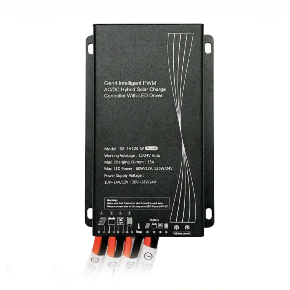 EH120-ES AC DC Hybrid Solar Charge Controller 15A PWM 12V 24V LED Driver IP67 Waterproof Wireless Remote Battery Charger