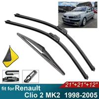 Escobillas de limpiaparabrisas de coche aptas para Renault Clio 2 MK2 limpiaparabrisas trasero de goma suave parabrisas delantero de coche