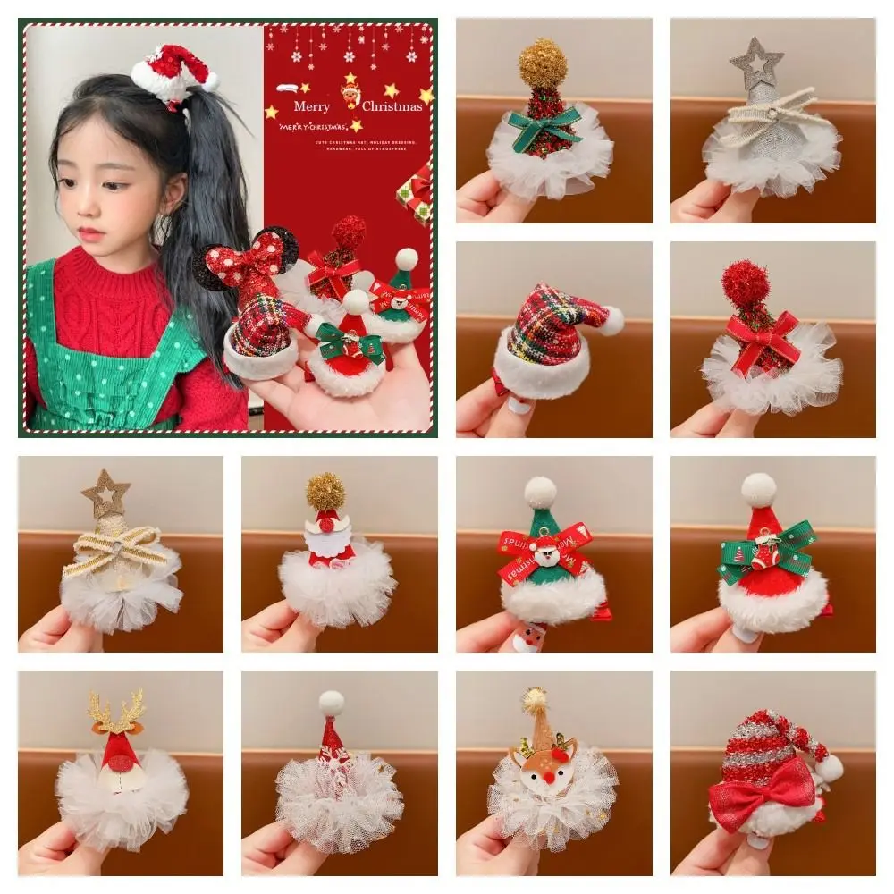 Merry Christmas Decor Christmas Hairpin Sequin Santa Claus Children Deer antler Hair Clip Bowknot Red Barrette