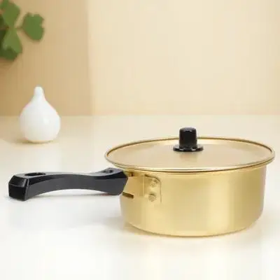

1Pcs Korean Ramen Pot Golden Kitchen Cookware Single Handle Pot for Cooking Soup Instant Noodles Household Stockpot Heat