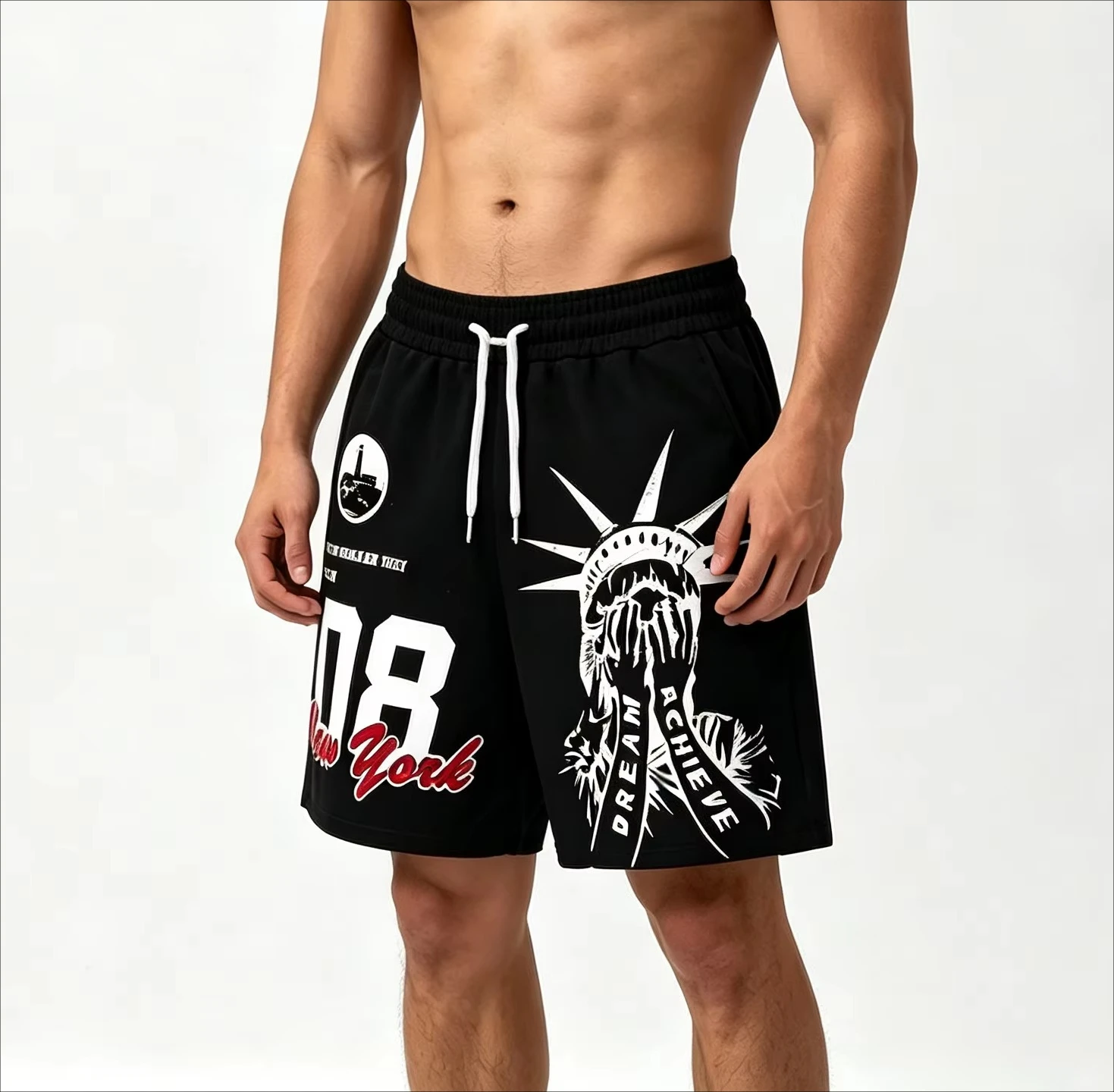 Summer Men Fashion Casual Sculpting Letter Print Drawstring Waist Loose Casual Shorts Unisex Casual Streetwear Trend Thin Shorts