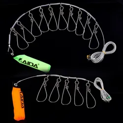 Aço inoxidável Pesca Bloqueio Buckle, 5 ou 10 Snaps, Lure Belt, Cadeia Stringer, Flutuadores e Baixo, Giant, Big Sea, Peixe Vivo Combater Acessório