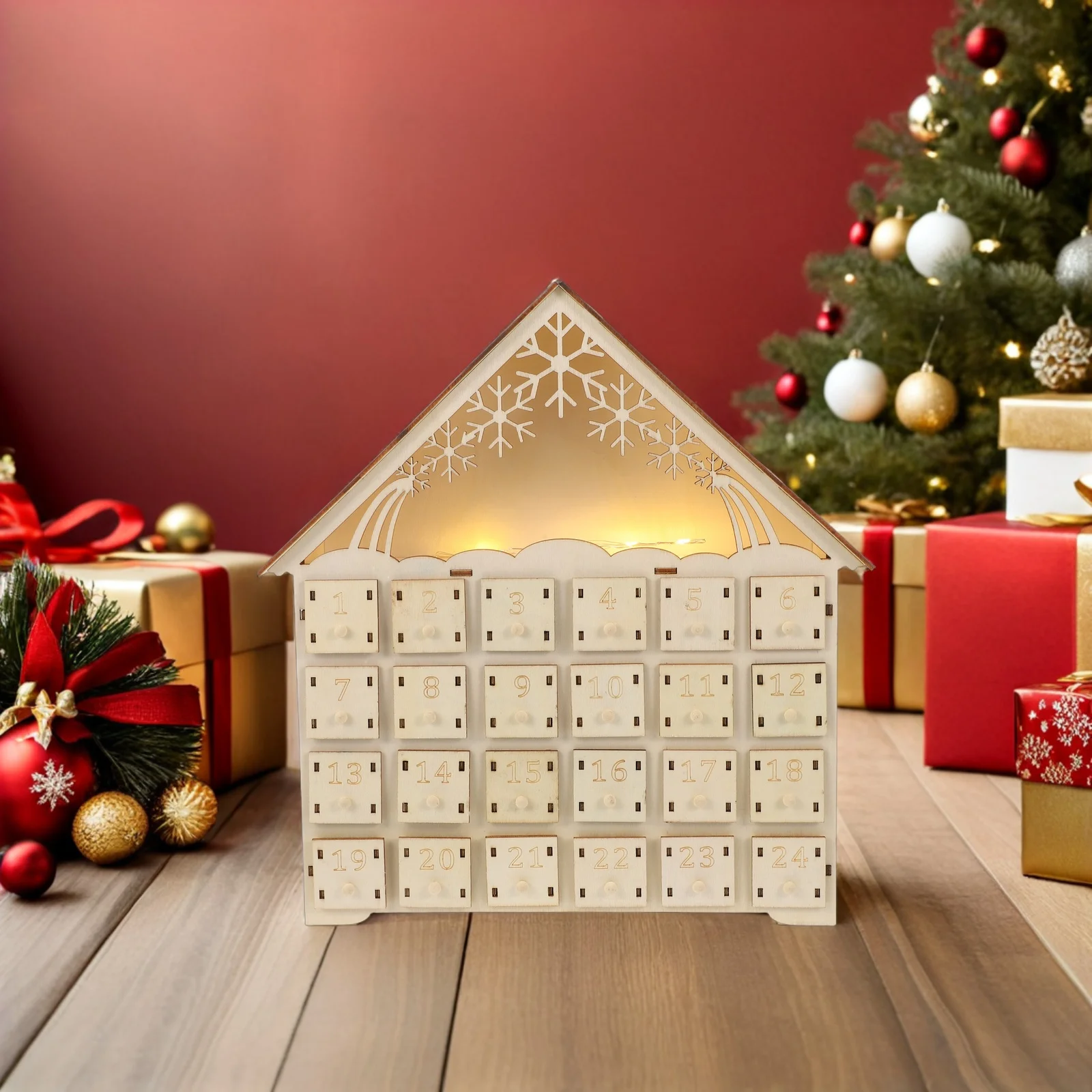 

Wooden Christmas Countdown Calendar 2025 Village Advent 24 Day Refillable LED Light Holiday Mantel Decor