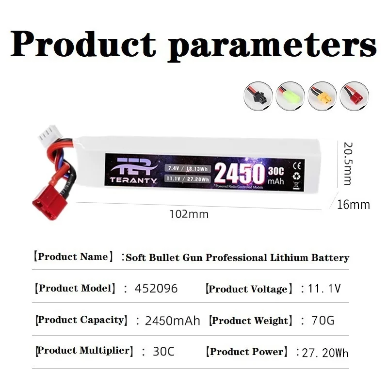 Do pistoletu na wodę 11.1V 3S 2450mAh 30C bateria LiPo + ładowarka XT60 Tamiya/dziekan Airsoft BB pistolet pneumatyczny części pistoletu zabawki