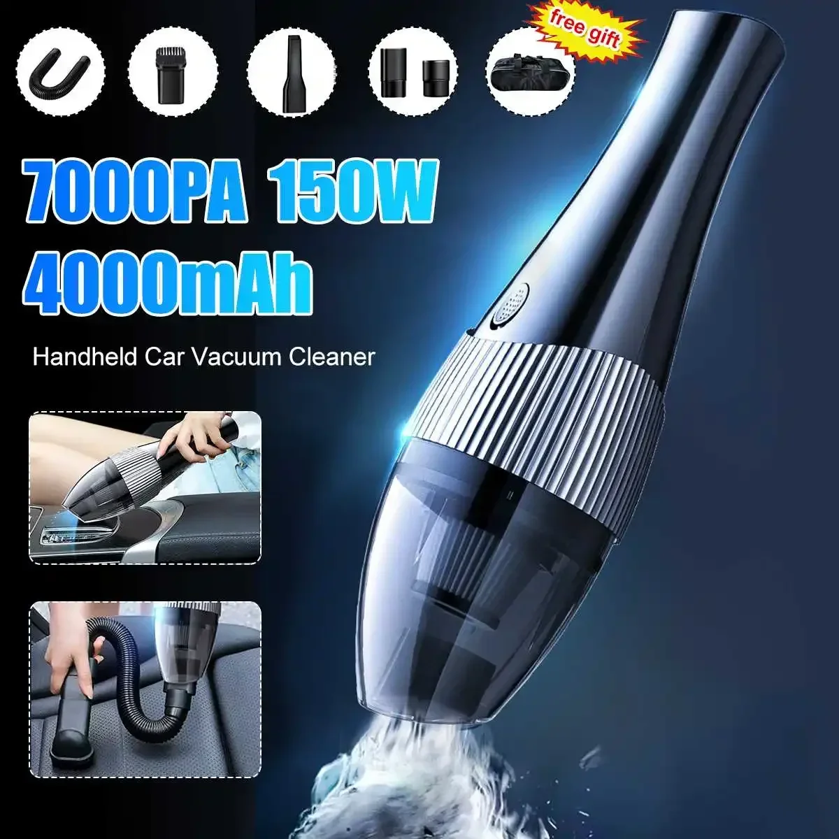 

7000PA 150W 12V Car Vacuum Cleaner Portable Wireless Handheld for Car High Suction Wet And Dry dual-use Mini Car Vacuum Cleaner