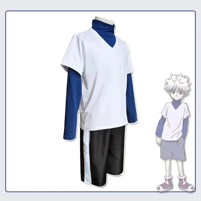 X Hunter Killua Zoldyck Kostum Nomor 99 Lencana Halloween Pesta Natal Cosplay Setelan Kemeja Wig Putih Pendek Jkkkj'4585