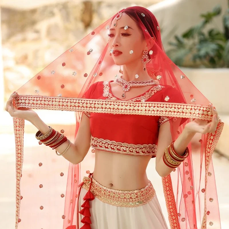 Traditional Dress Indian Dance Dress Ethnic Style Women's Sari Dance Dress Scarf Top Large Swing Skirt Lengha Set Indian Saree