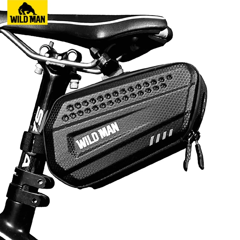 WILD MAN Bicycle Saddle Bag Hard Shell Rainproof Bike Rear Bag Reflective MTB Tail Bag Cycling Seatpost Bag Bike Accessories