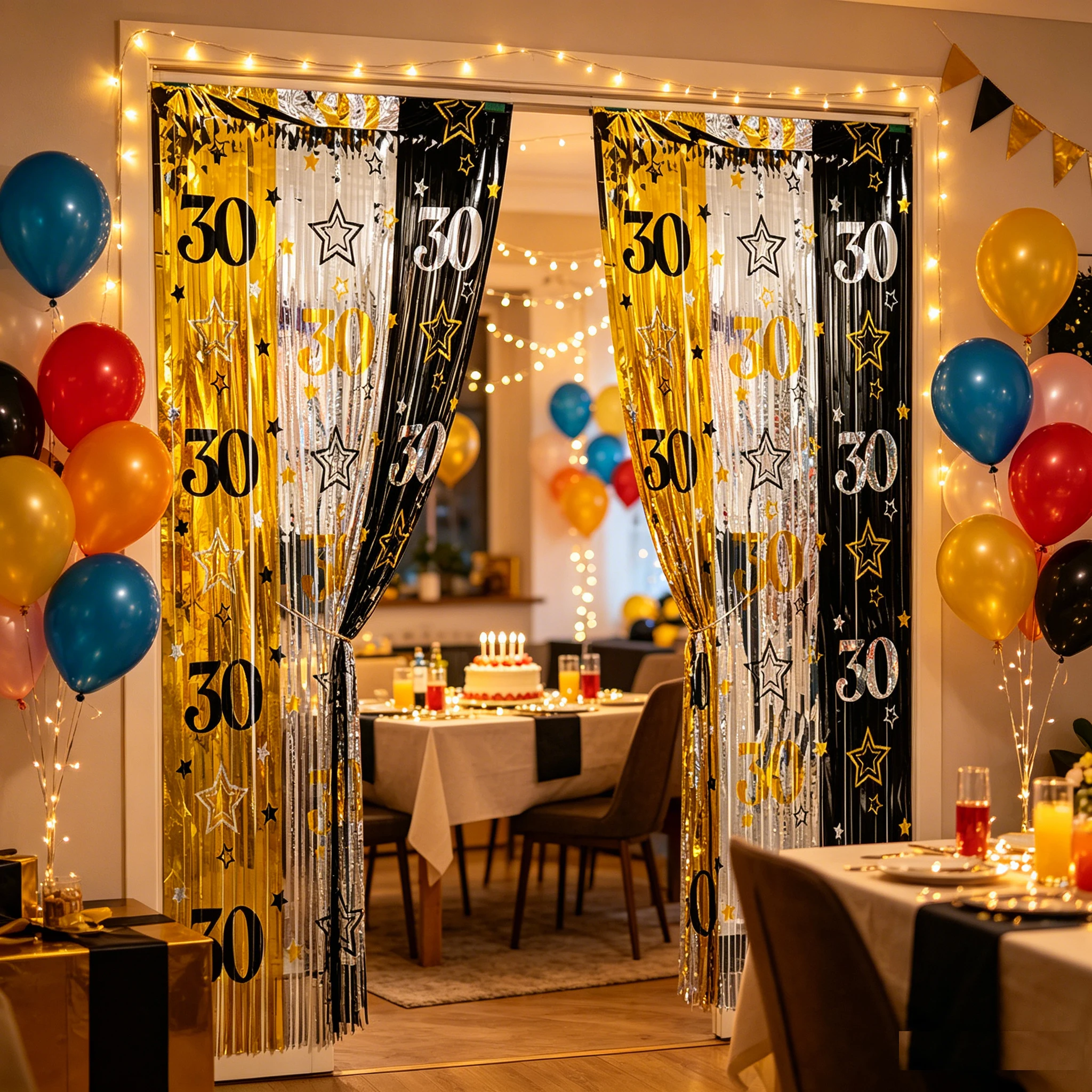 Party Banner Gold - 30e verjaardag decoratie achtergrondfolie franje regen
