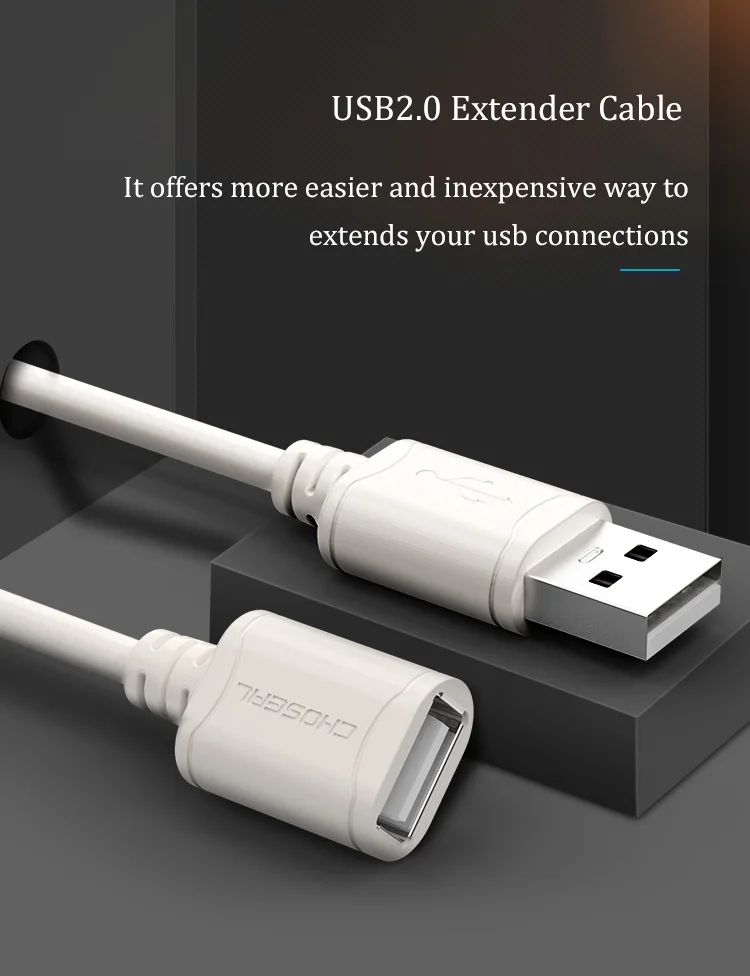 CHOSEAL USB2.0-Verlängerungskabel, Stecker auf Buchse, Hochgeschwindigkeits-USB-Datenkabel-Verlängerung für PC, Tastatur, Drucker, Maus, Computer, 5 m, 3 m – Detail 1