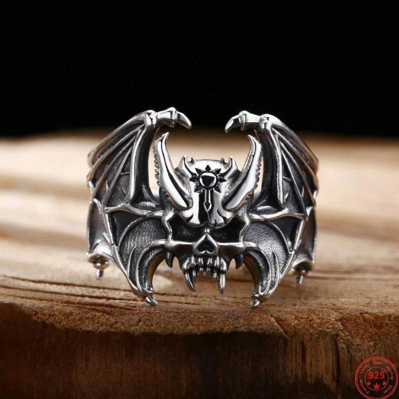 S925 Sterling Silver Charms Rings for Men Retro Old Emboss Skeleton-Vampire Trend Skull-jewelry Wholesale