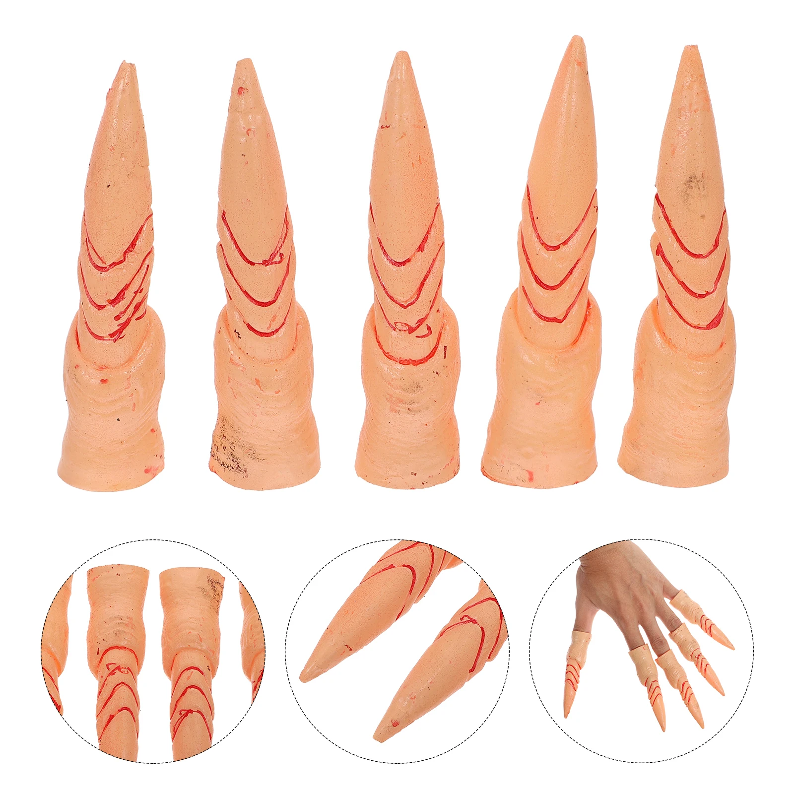 5Pcs False Set Oval Finger Nails For Cosplay Fingers Party Scary Witch Halloween Props Covers Fake Finger Nails Cosplay H Puppet