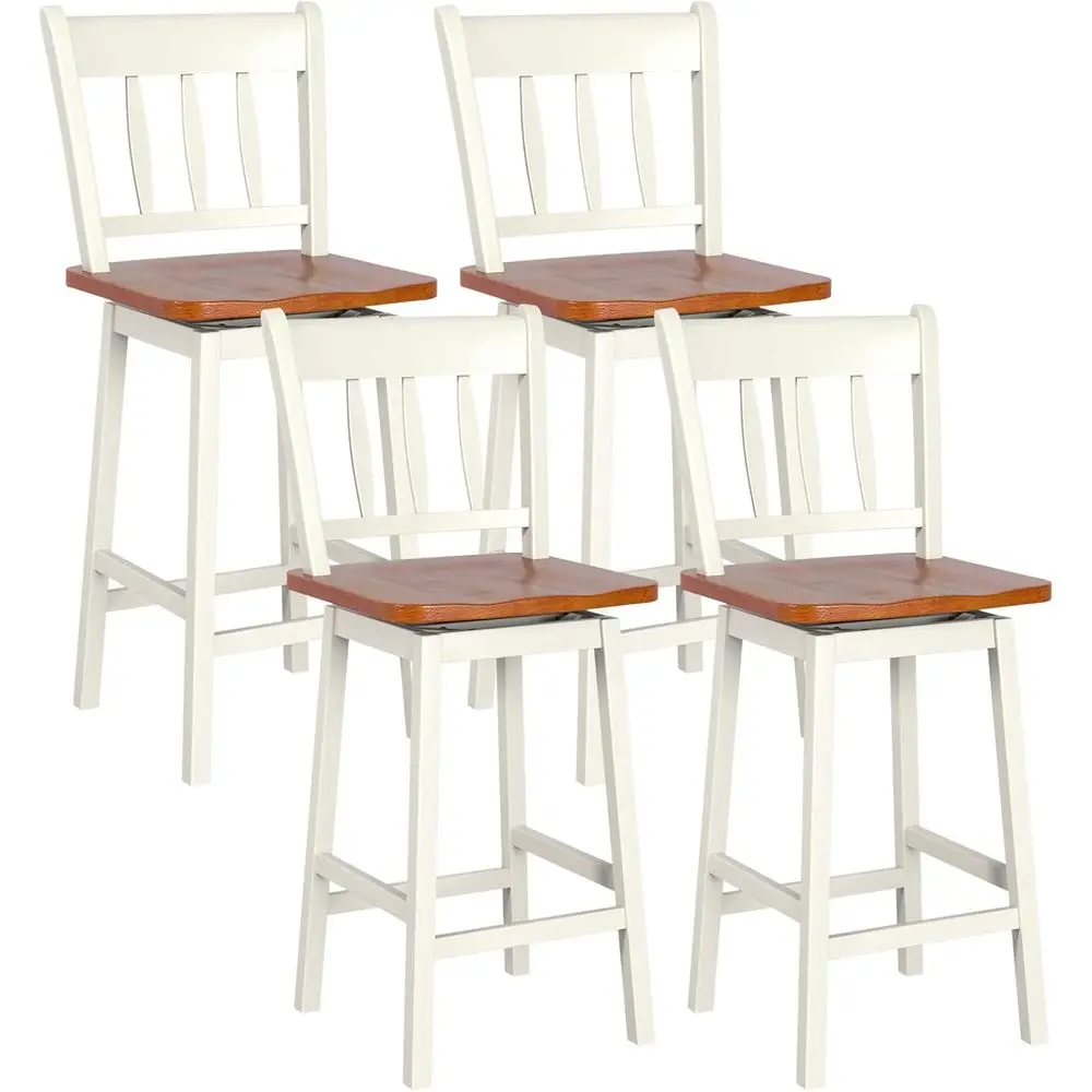 

Set of 4, 24.5 Swivel Rubberwood Bar Stools with Backrest, White, Ideal for Kitchen Island or Pub Counter