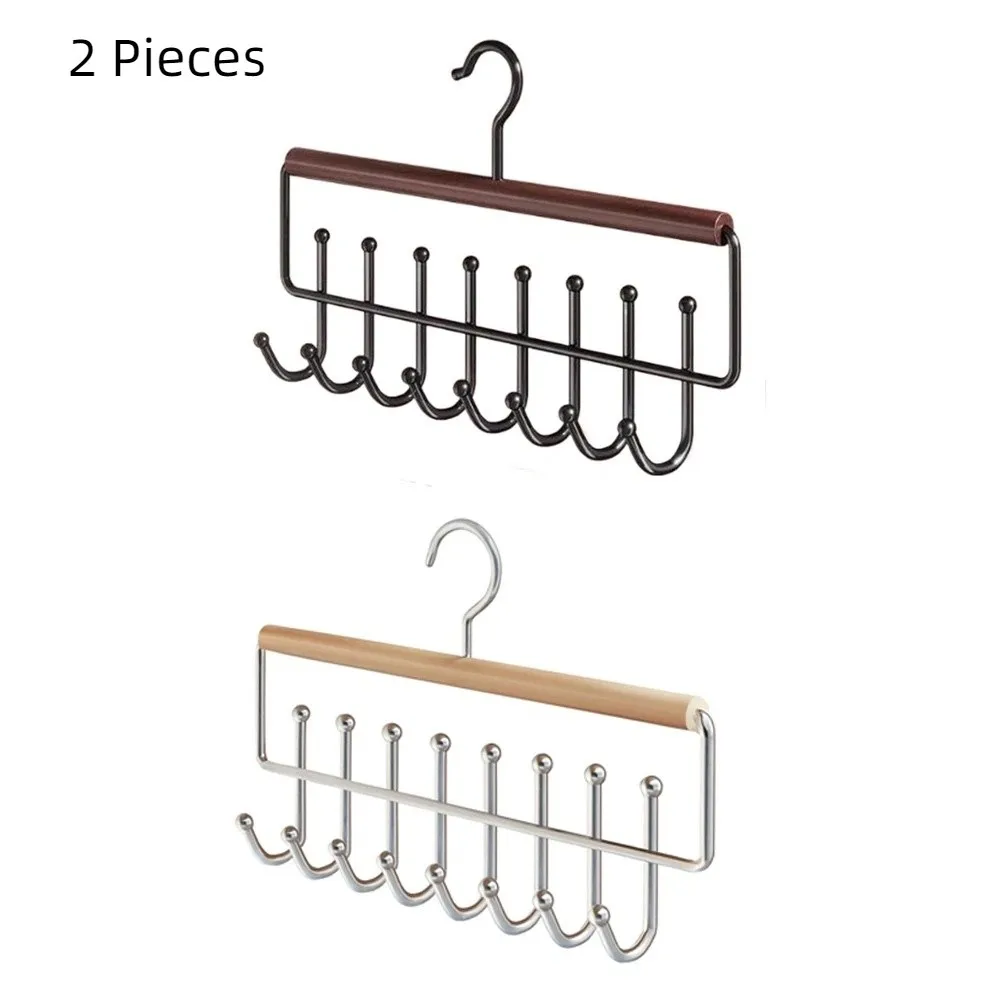 

2 Pieces 16 Hook Wooden Clothes Drying Rack Anti-slip Large Capacity Women Storage Bra Hangers Rotatable Space Saving