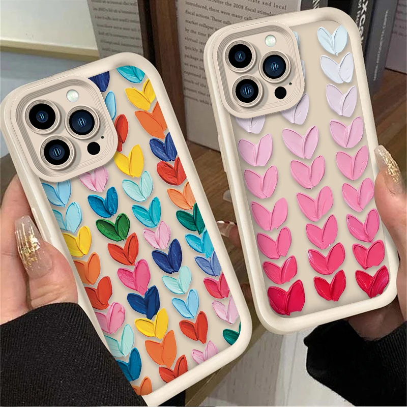 Color Oil Painting Love Heart Matte Case For iPhone 16 15 14 13 12 11 Pro Max X XS X S Max XR SE 2020 7 8 Plus Silicone Cover