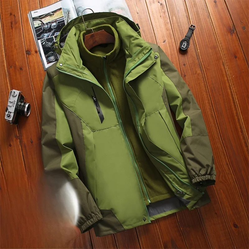 

ex Tee-in-One Thiened Fce Outdoor Climbing Jaet Windproof Detachable Hood Autumn Winter Outerwear for Men And Women