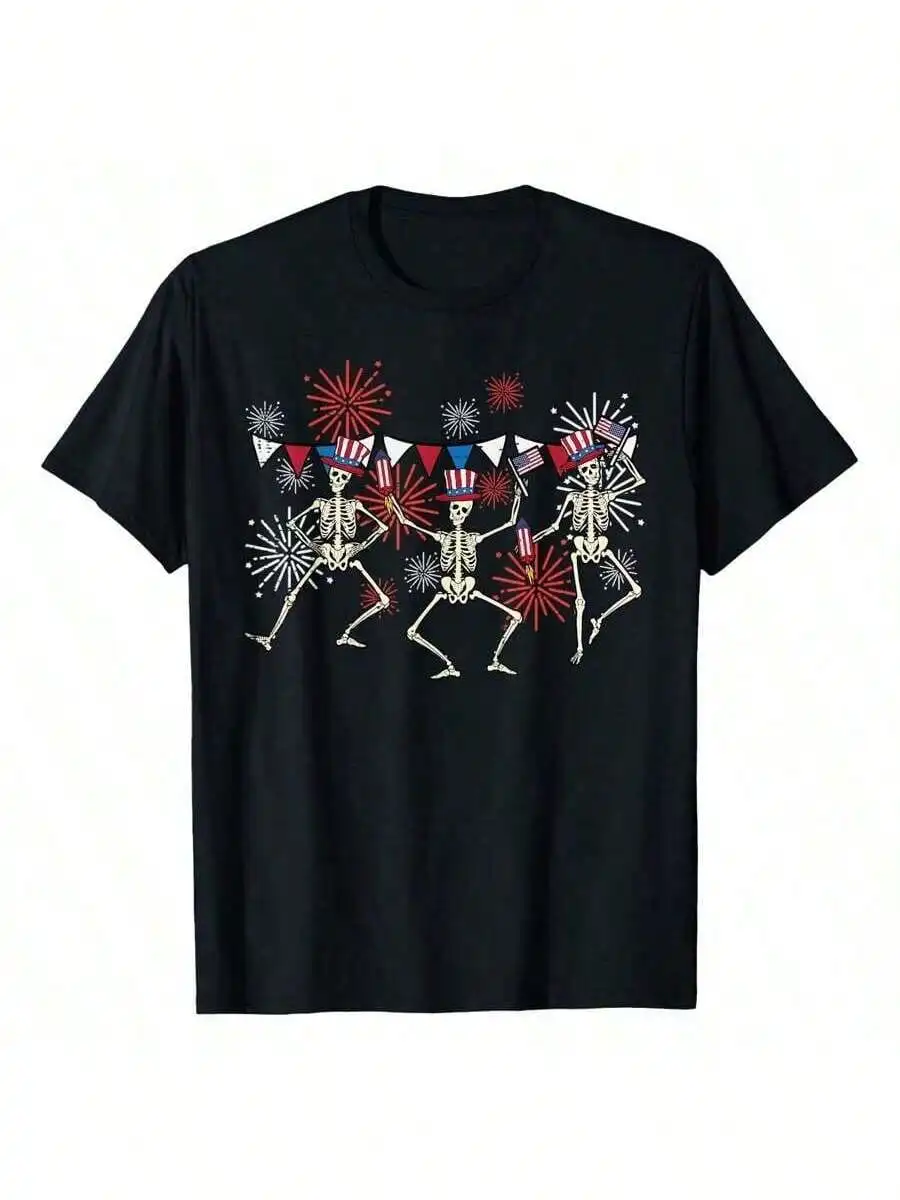 4th Of July Dancing Skeletons Funny Patriotic Men Women-Shirt Stars Burn Brightest In Dark-% Cotton-Shirt