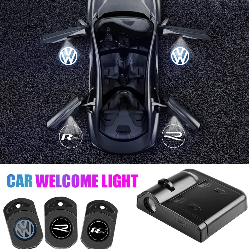 2pcs Magnetic Car Door Laser Projector Welcome Light Auto Accessories For VW Volkswagen R Rline Golf CC GTI Tiguan Passat GTI