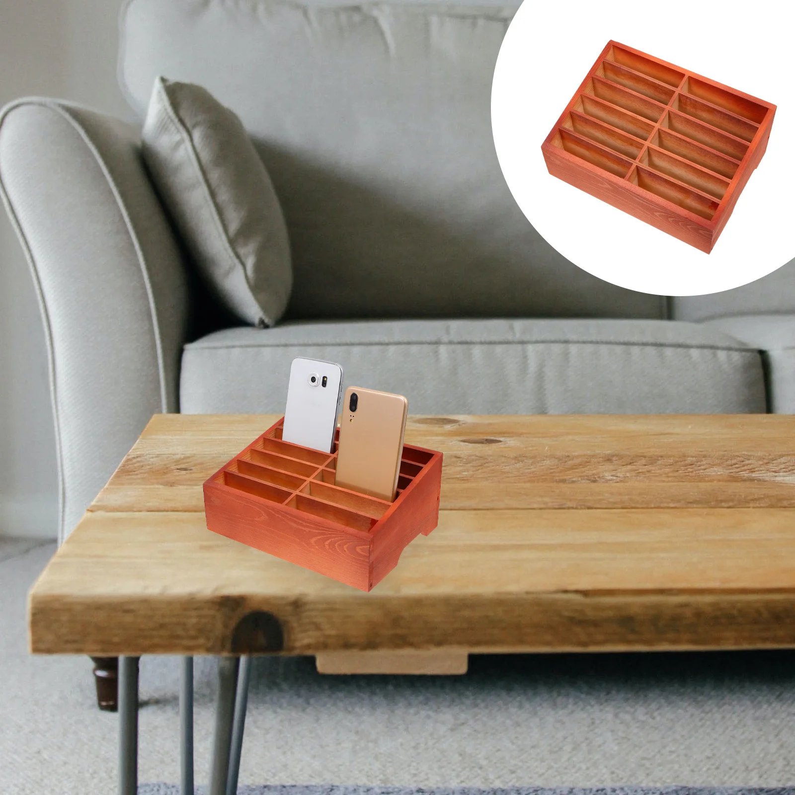 

Wooden Mobile Phone Storage Box Desktop Organizer Eco-Friendly Natural Wood Multi Grids 12 Slots Display Stand For