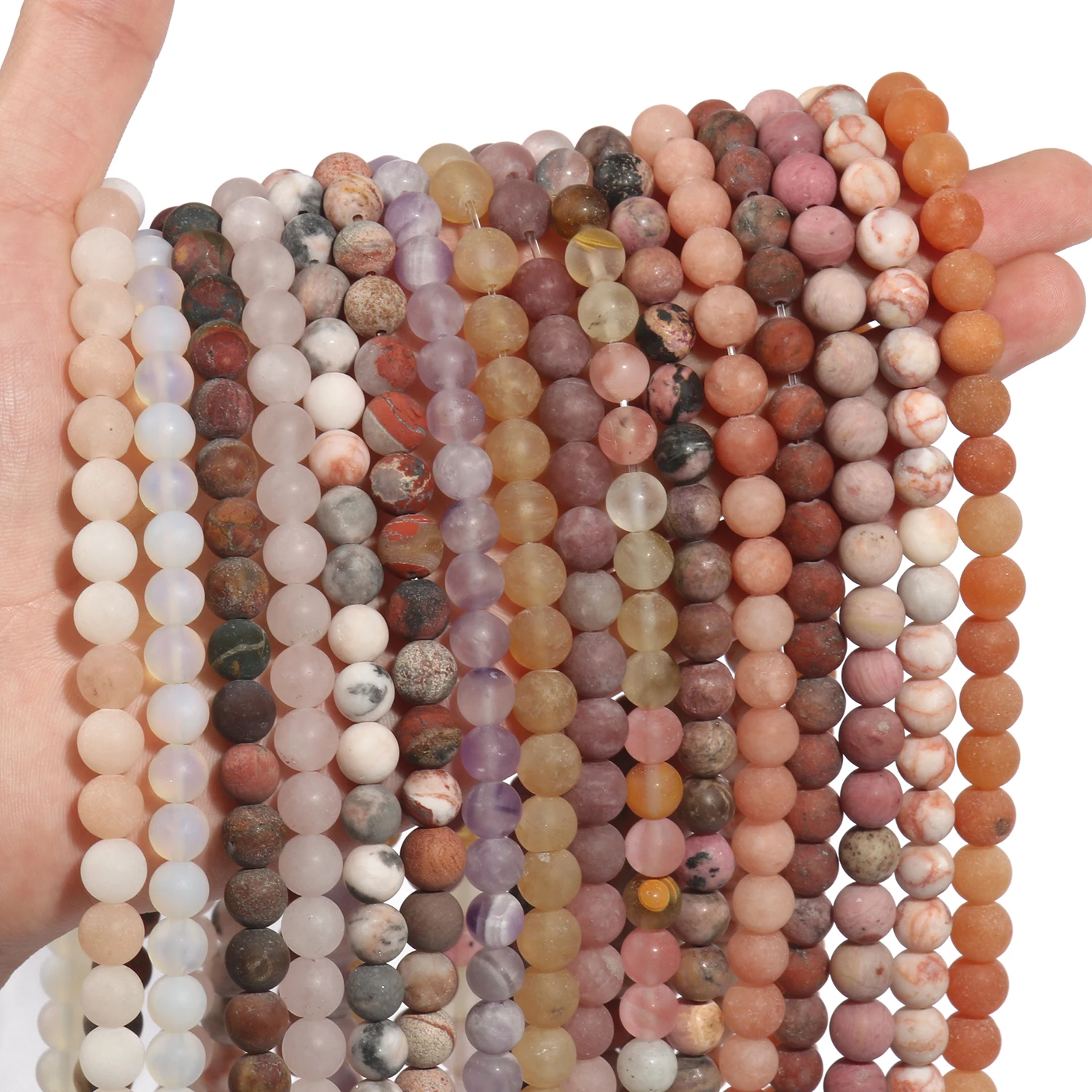 4-12mm Polish Matte Minerals Stone Beads Natural Rhodonite Jasper Sandstone Round Loose Spacer For Jewelry Making Bracelets DIY