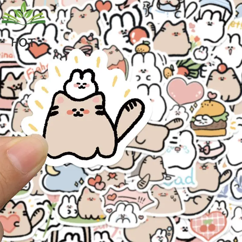 60st Kawaii Kat Konijn Sticker Schattige Dieren Stickers Kids Speelgoed Diy Plakboek Laptop Stationaire Gitaar Koffer Auto Sticker