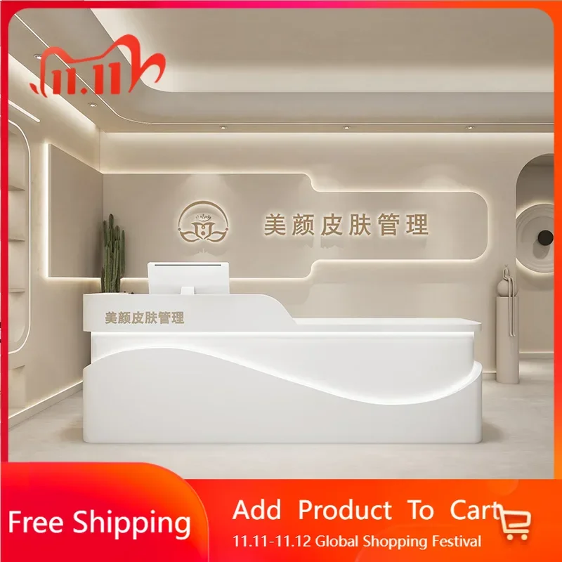

Luxury Front Desk Salon Beauty Institute Counter Tempered Glass Reception Desk Medical Executive Scrivania Postmodern Furniture