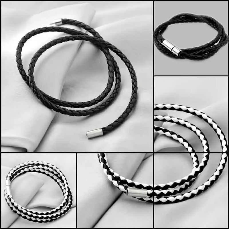 Multicolour Harajuku Sweet Simple Dual-purpose Knit Leather rope Bracelet Hand rope Deployable Make a necklace Punk