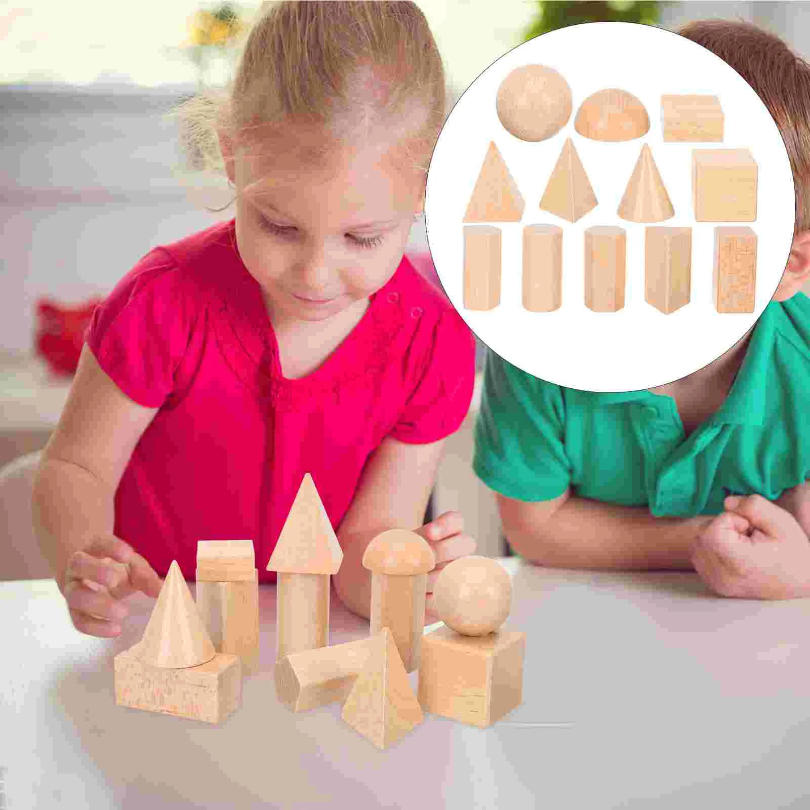 12 Pcs Geometry Model Kids Tools Wooden Pattern Blocks Geometric Solids Math Materials Child Manipulatives Kindergarten