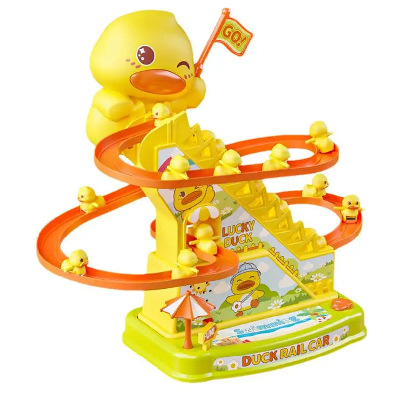 

Duck Slide Toy Cartoon Light Up Duck Roller Coaster Toy With Music Climbing Stairs Toy Duck Games For Kids Exercise Children's