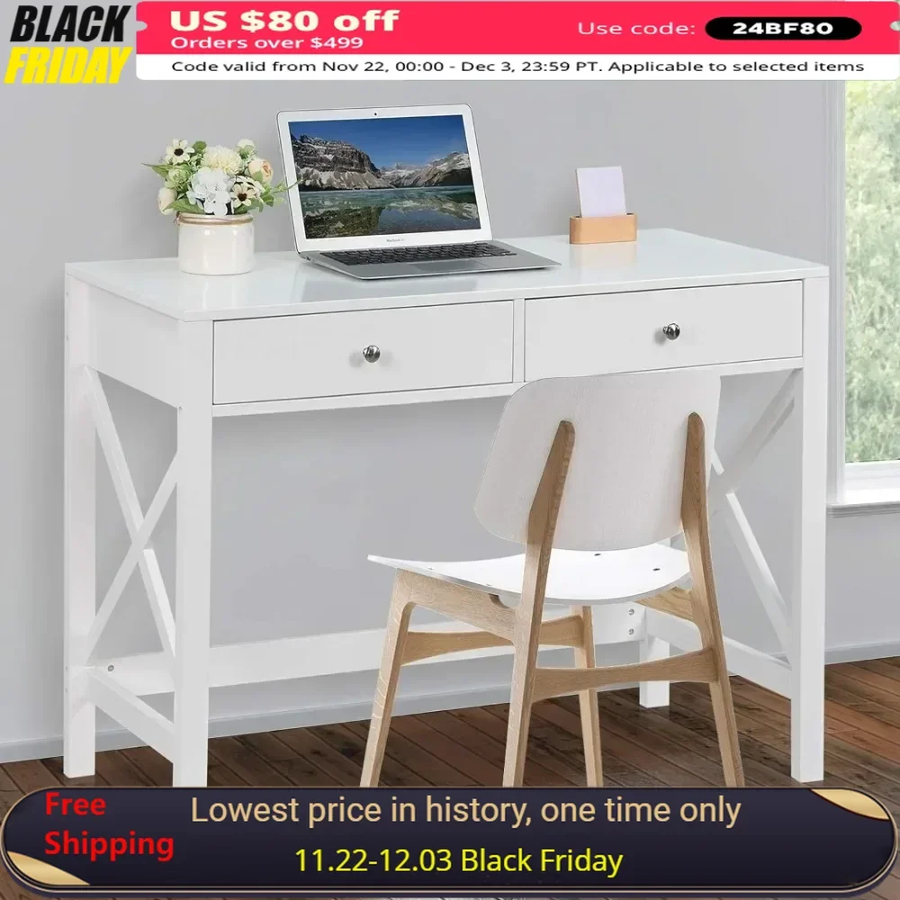 

Writing Desk, White Writing Computer Desk with Drawers,Small Modern Table for Bedrooms,White Vanity Table, Writing Desk