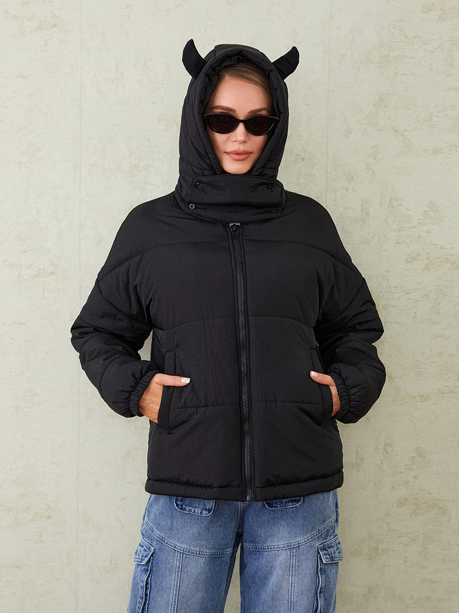 

Women Fall Winter Warm Puffer Jacket Solid Color Long Sleeve Zip Up Hoodies Casual Quilted Coat Outwear Harajuku Streetwear