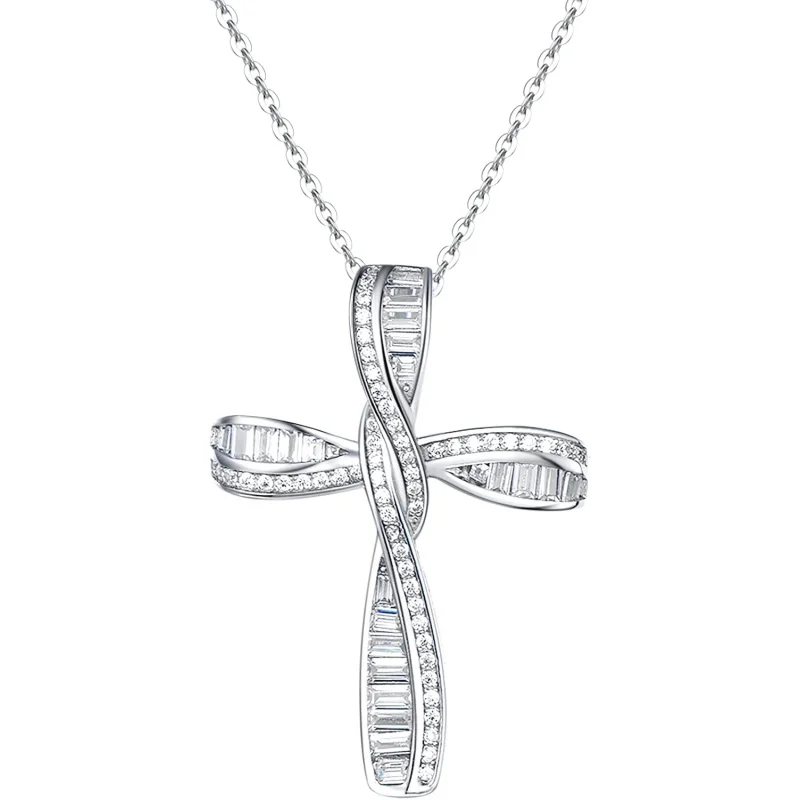 

Cross Necklace For Women Sterling Silver Cubic Zirconia Twisted Cross Infinity Open Loop Pendant Gift For Women, 18" Extender